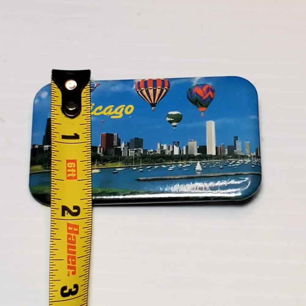 Chicago Skyline Rectangle Pinback Button Vtg 2